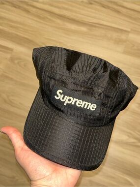 Supreme Black Ripstop Logo Camp Cap
